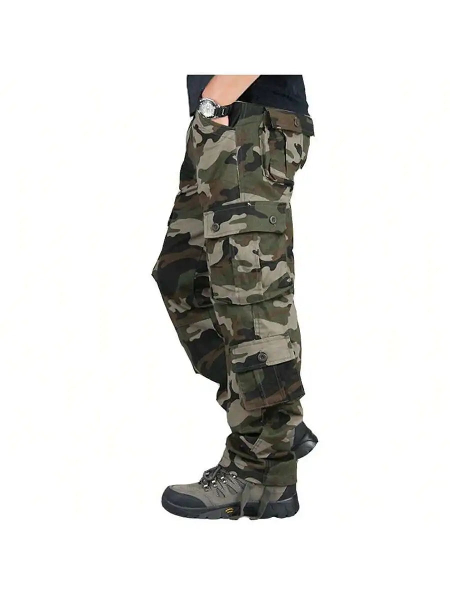 Men's 100% Cotton 8-Pocket Cargo Pants For Outdoor Hiking Travel