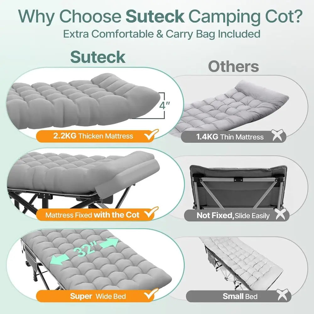 Portable Camping Cot for Adults With Pillow and Mattress
