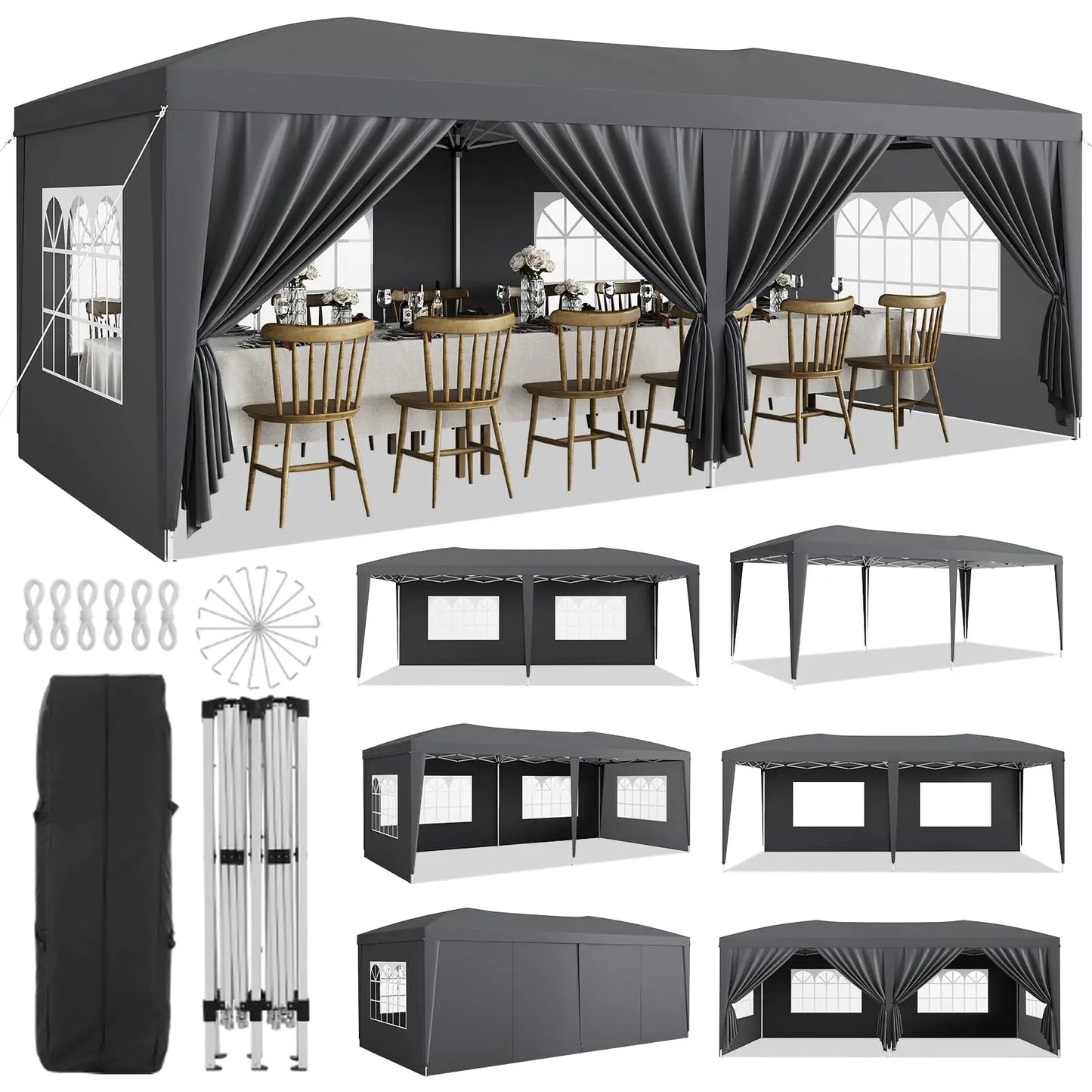 HiMISS Heavy Duty Pop Up Canopy With Six Removable Sidewalls