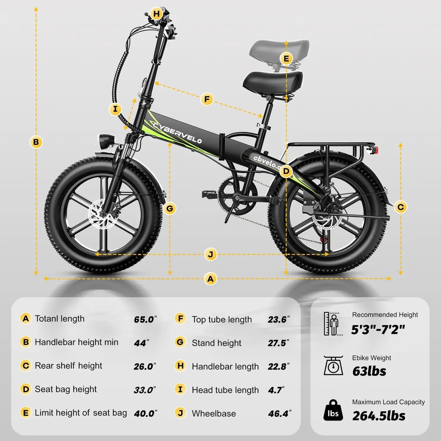 CYBERVELO 1000W Folding Fat Tire Electric Bike EK5 All Terrain