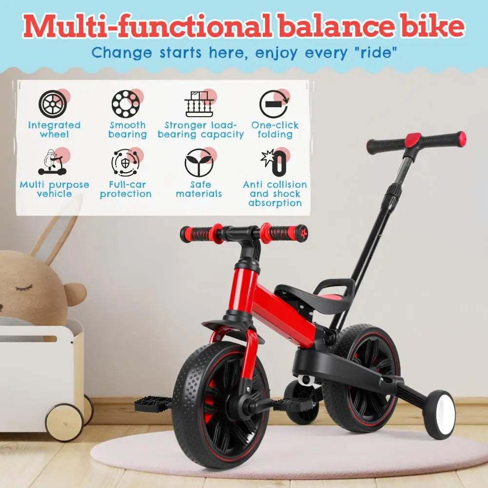 Kids Folding Balance Bike With Training Wheels For Beginners