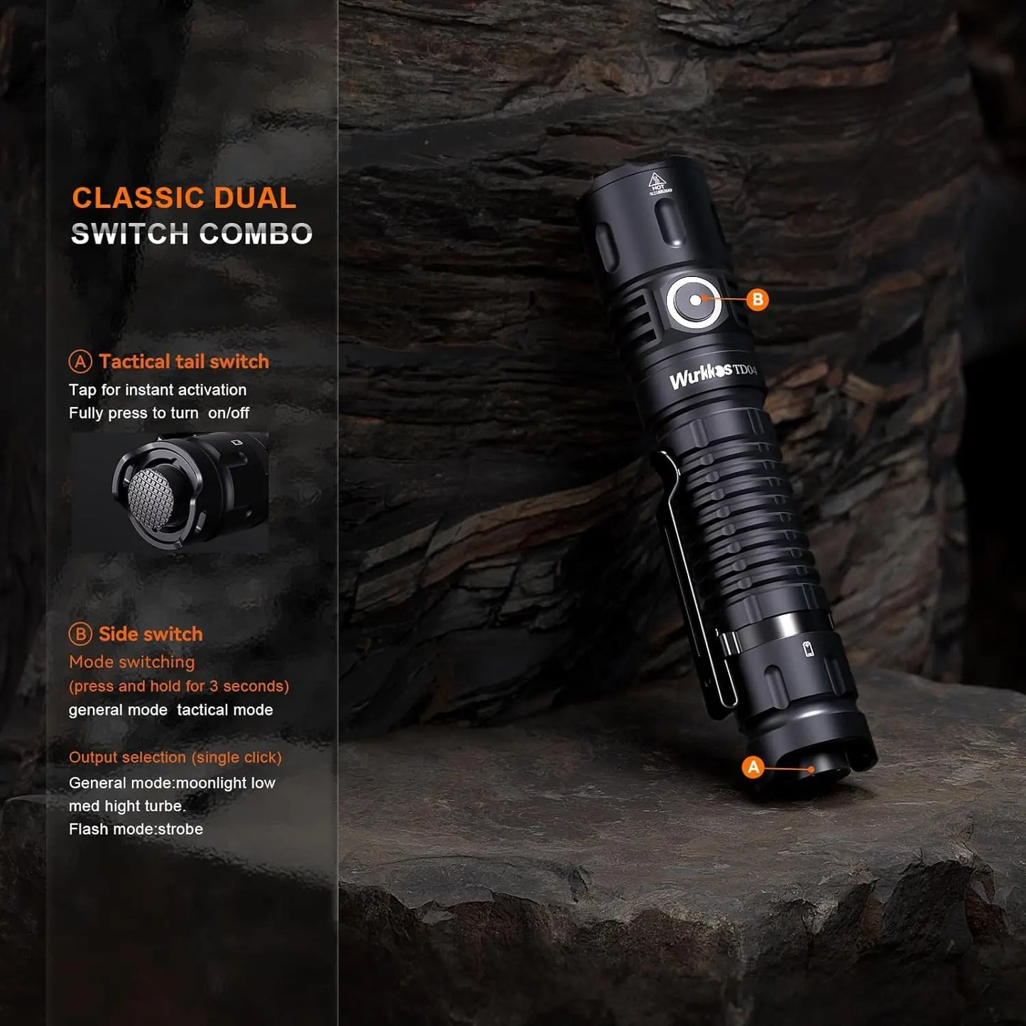 Wurkkos TD04 21700 Rechargeable Tactical Flashlight With USB C