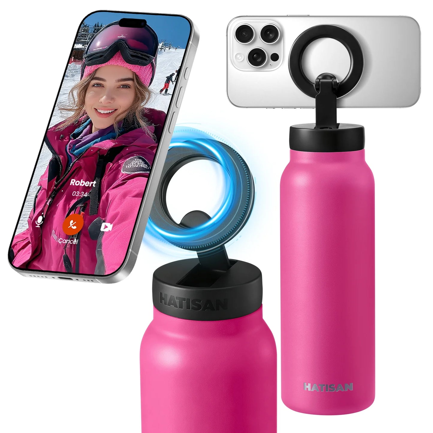 Insulated Stainless Steel Water Bottle With Magnetic Phone Holder