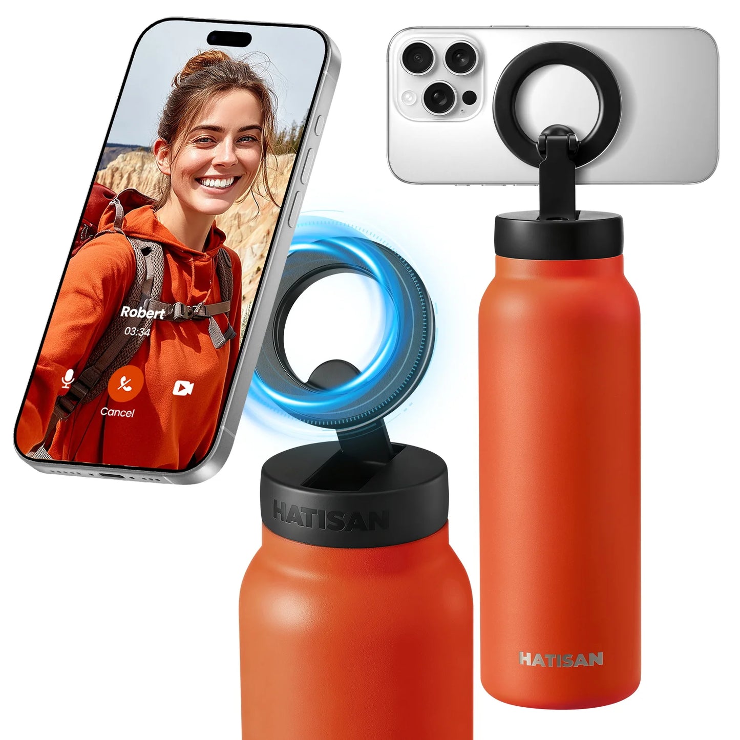 Insulated Stainless Steel Water Bottle With Magnetic Phone Holder