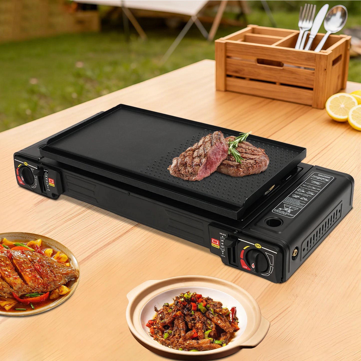2 Burner Portable Gas Stove With Piezo Ignition Carrying Case