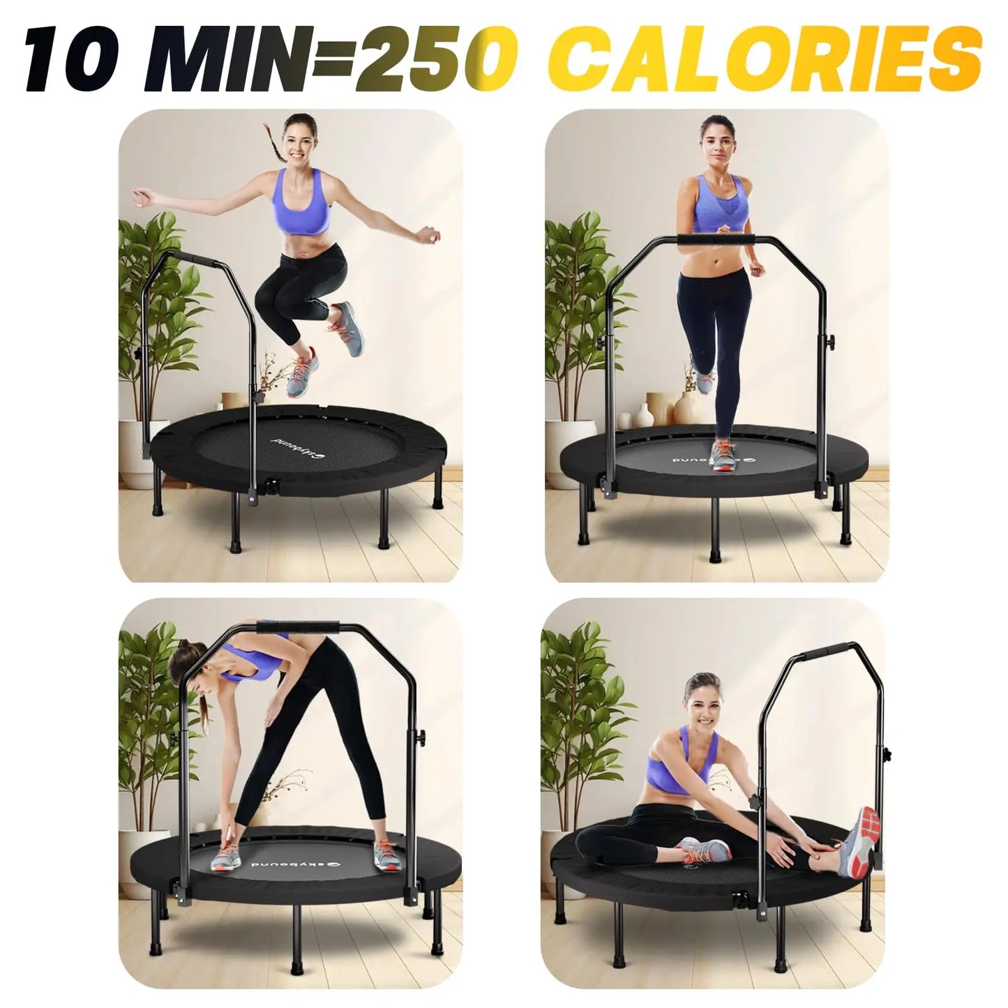 Rebounder Trampoline For Adults Foldable Fitness Rebounder With U-Bar