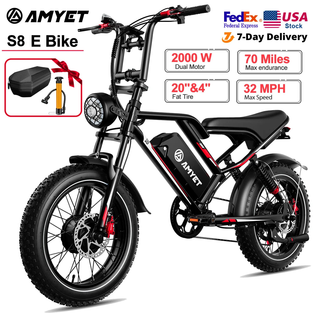 AMYET S8 2000W Dual Motor Electric Bike For Adults 48V 25Ah Battery