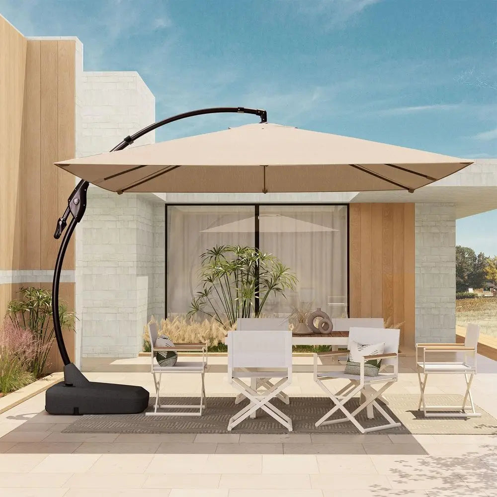 Cantilever Patio Umbrella With Base And Led Lights Outdoor