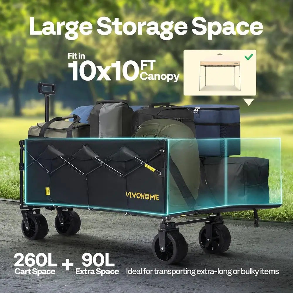 Extended Collapsible Wagon Cart Heavy-Duty Folding Utility