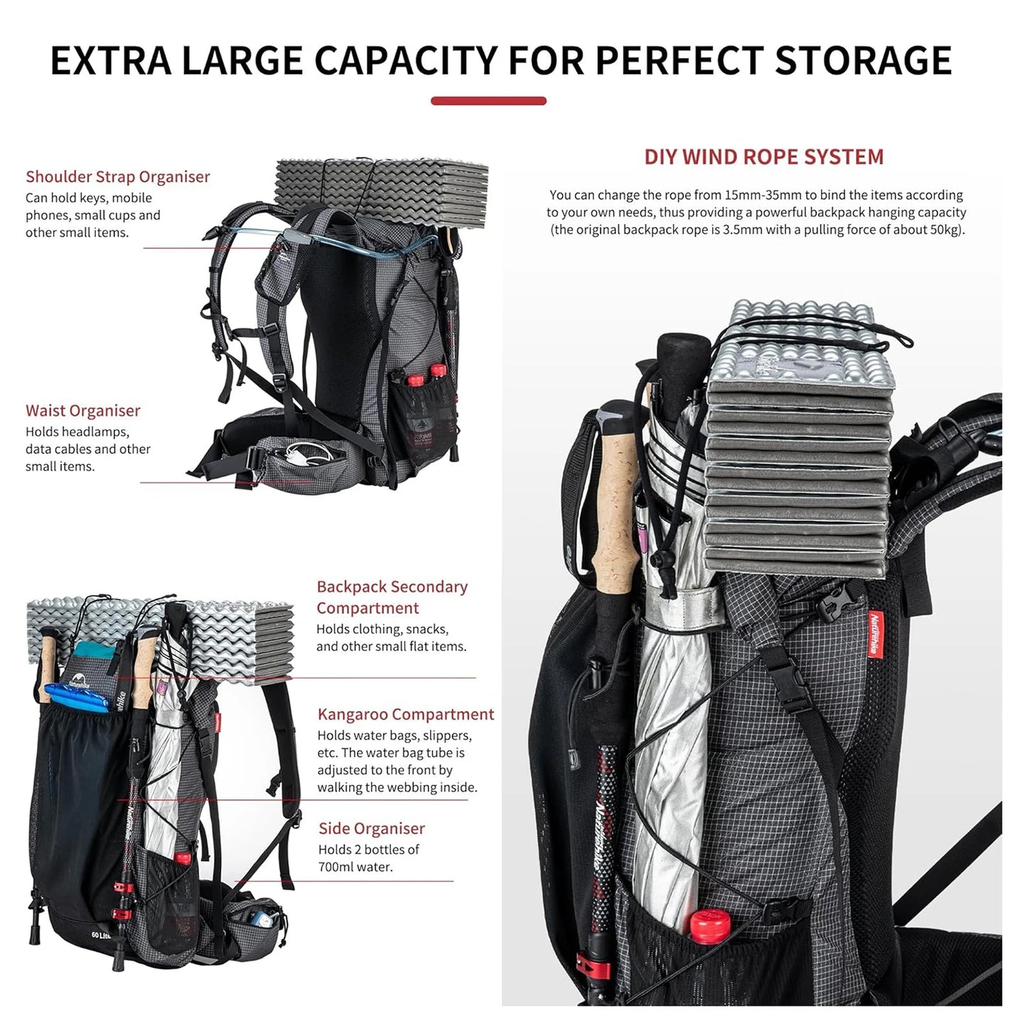 Naturehike Waterproof Mountain Backpack With Rain Cover For Hiking Trips
