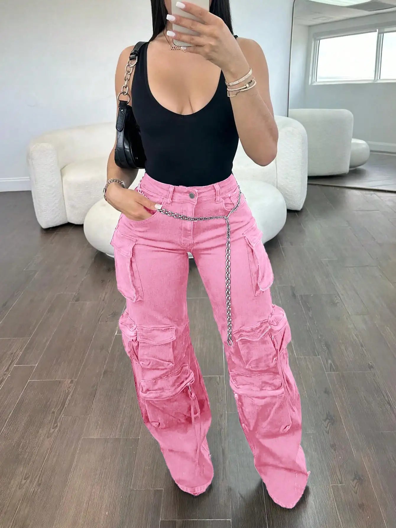 Women's Cargo Jeans High Rise Wide Leg With Pockets