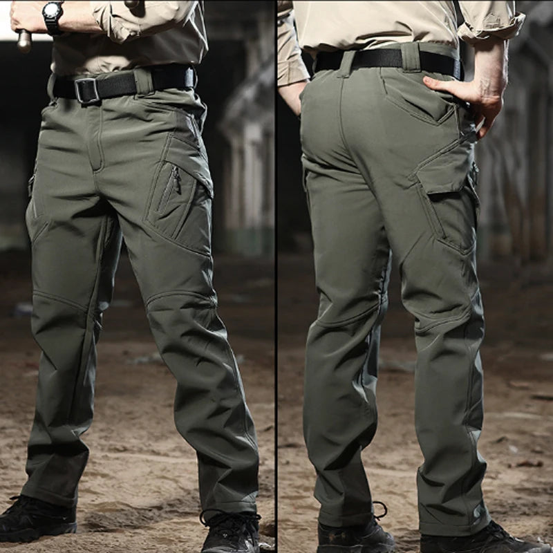 NONECN Men Winter Fleece Waterproof Cargo Pants For Outdoors