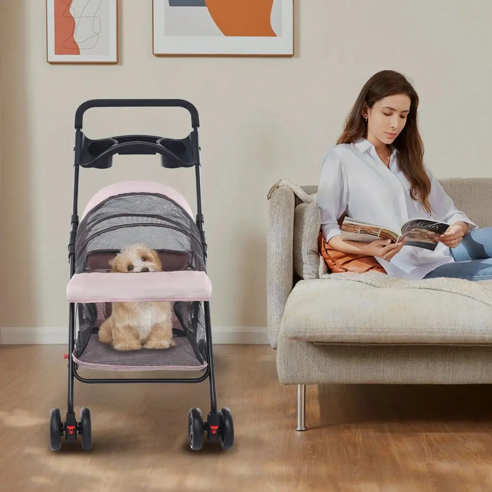 Pet Stroller With Four Wheels And Brakes For Pets Everyday