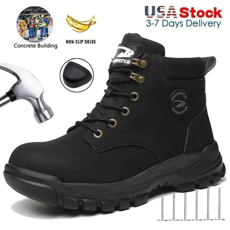 Men's Puncture-Proof Steel Toe Boots, Oil and Slip-Resistant