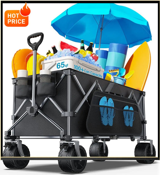 Collapsible Wagon Folding Utility Cart With 440 Lbs Big Wheels
