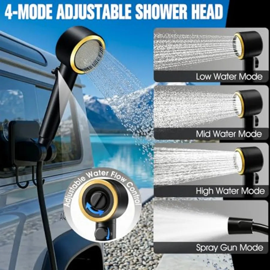 Portable Camping Shower With 8000mAh Battery Pump Foldable Bucket
