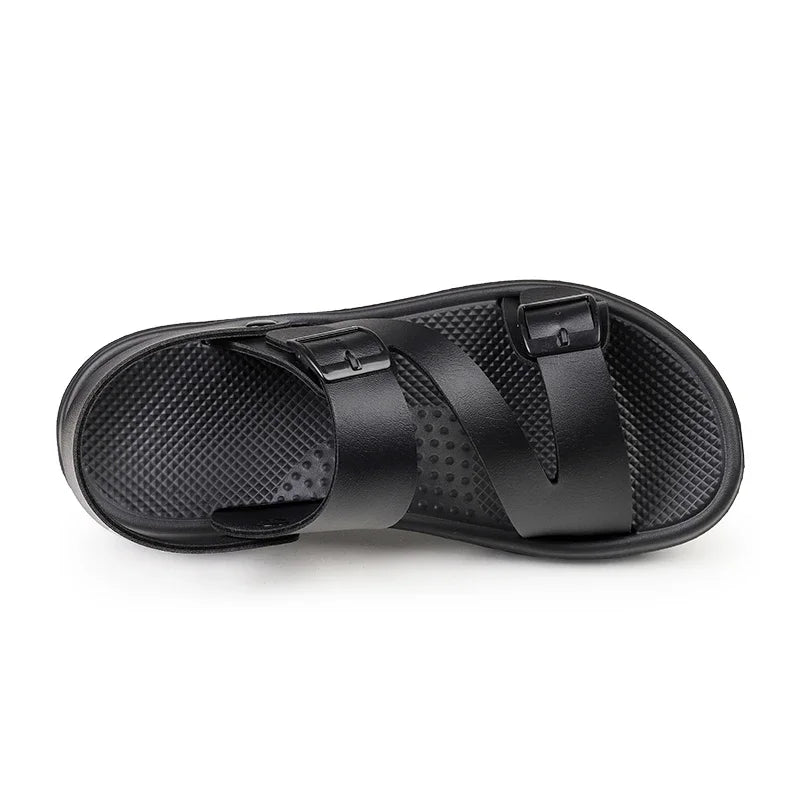 SUOJ Mens Leather Sandals Outdoor Non Slip Breathable Casual Shoes