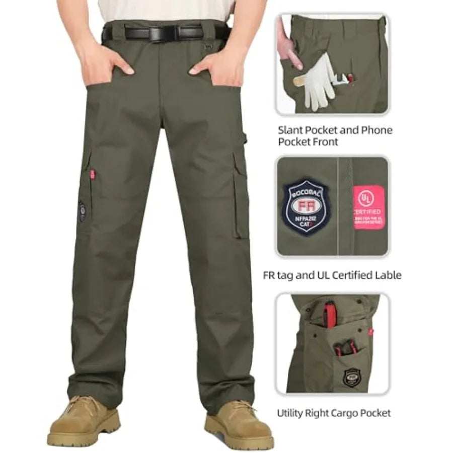 BOCOMAL Flame Resistant Cargo Pants For Men Durable Workwear
