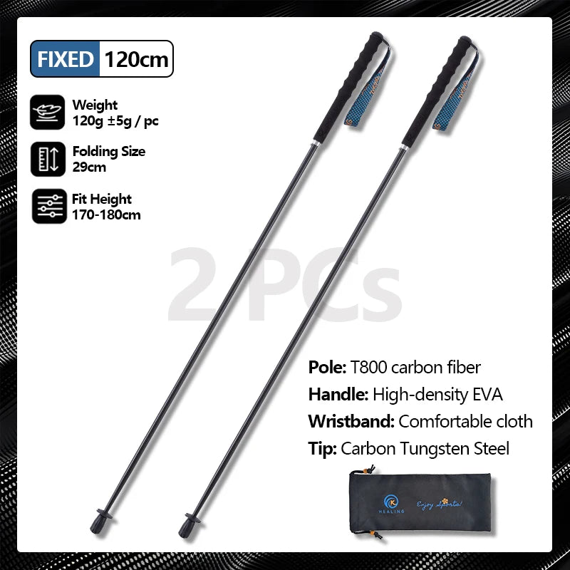 OKHEALING Lightweight T800 Carbon Fiber Hiking Trekking Poles Collapsible
