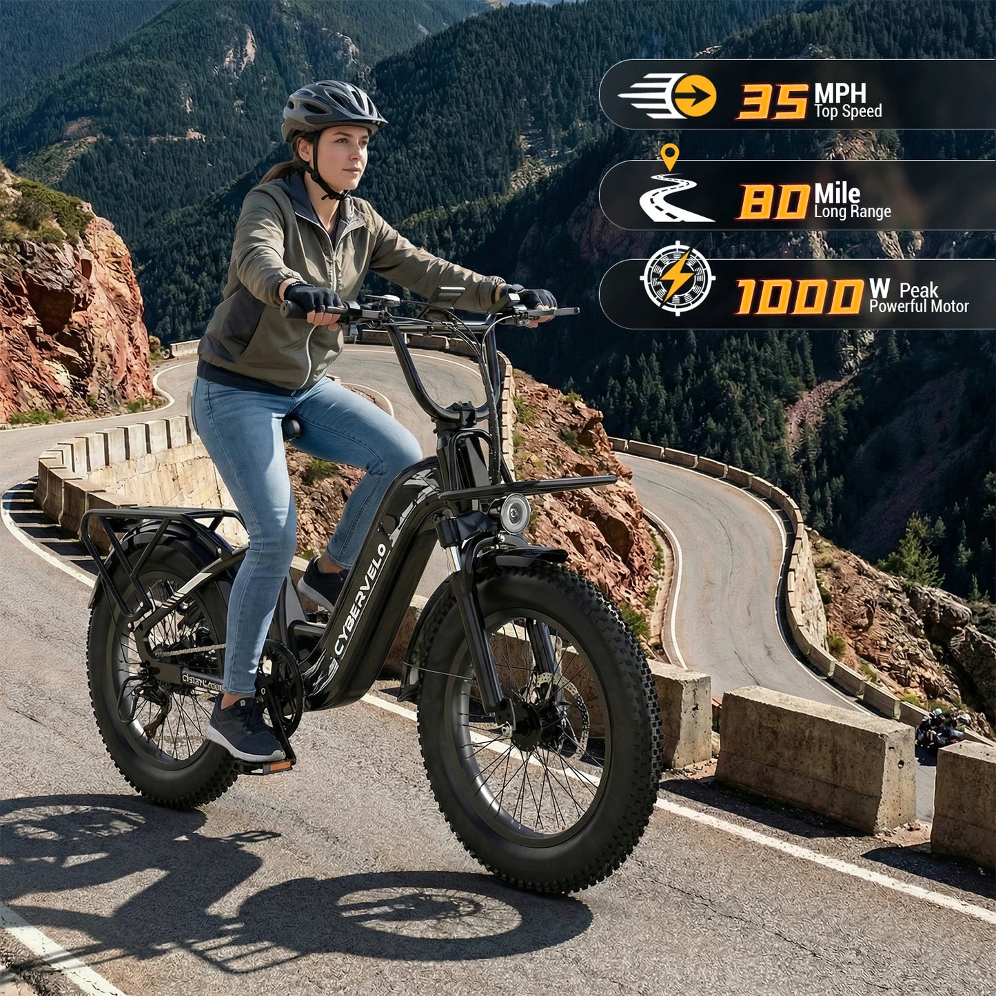 CYBERVELO EK8 1000W Fat Tire Electric Bike With Removable Battery