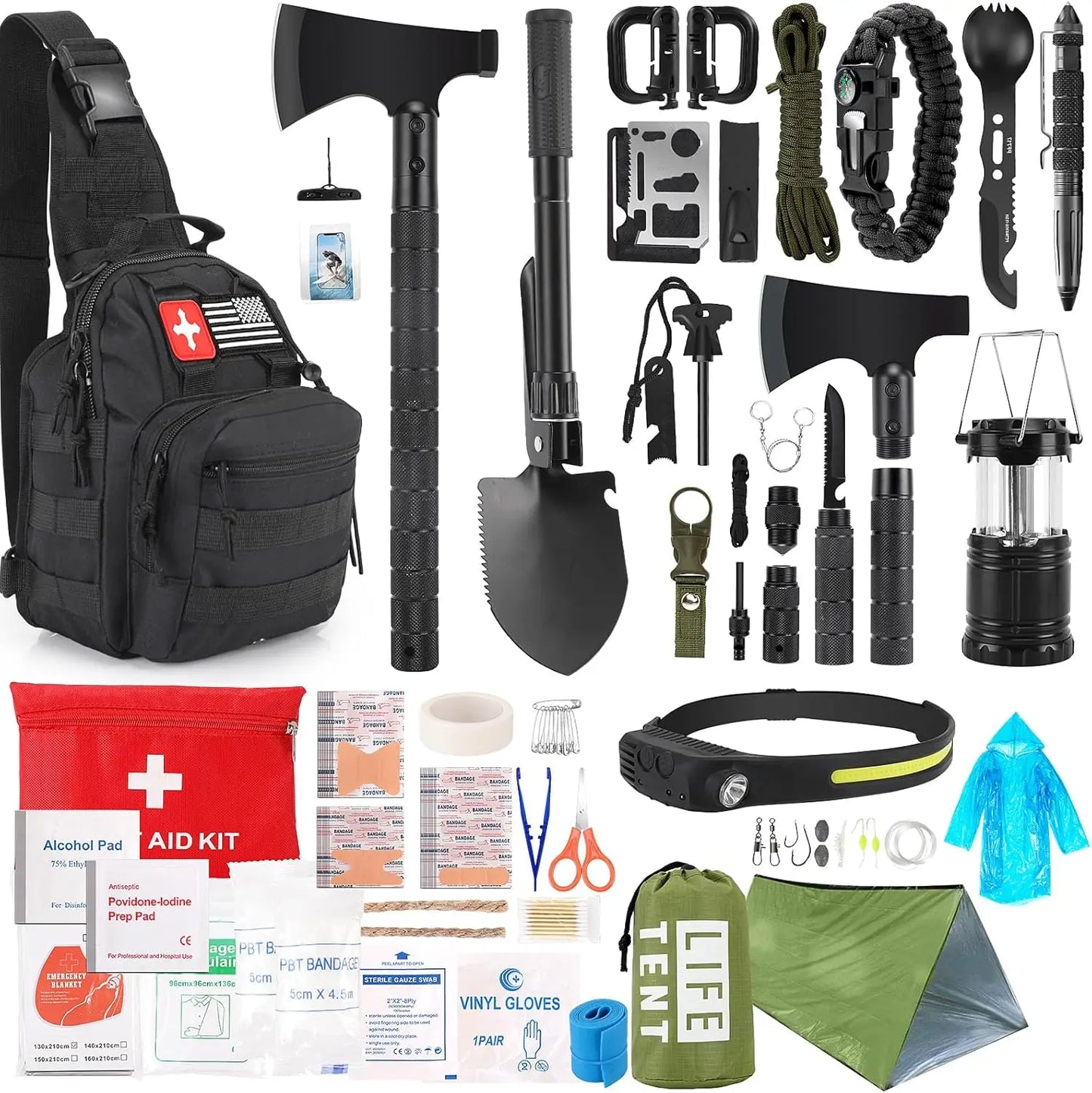 Emergency Survival Kit With First Aid, Camping Axe, Headlamp