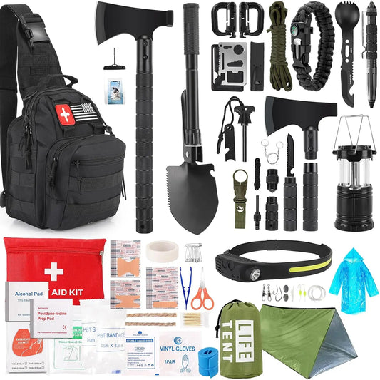 Emergency Survival Kit With First Aid, Camping Axe, Headlamp