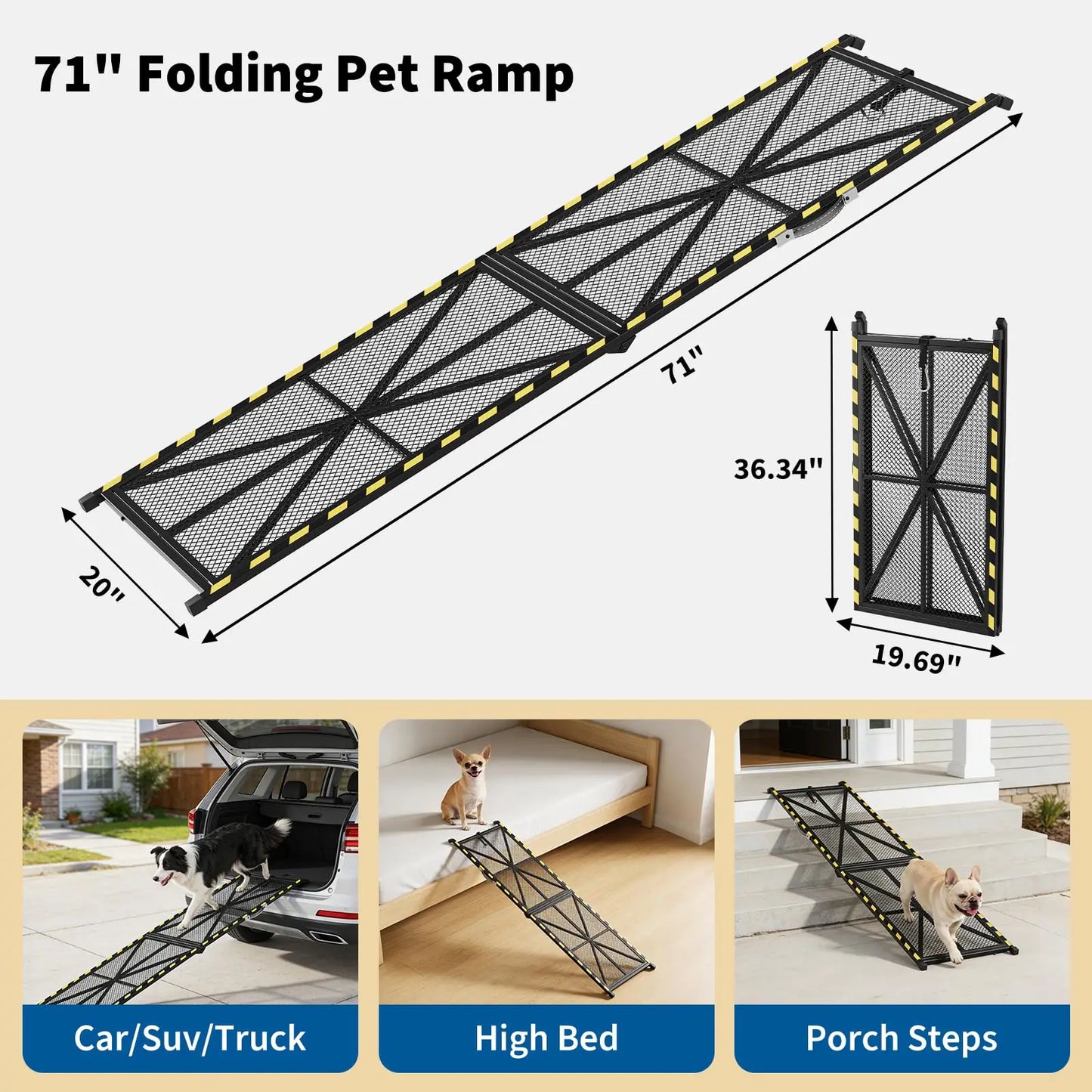 DishyKooker Folding Dog Ramp Heavy Duty Steel 300lb Capacity