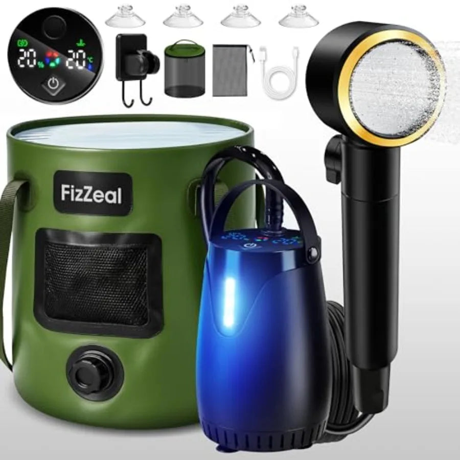 Portable Camping Shower With 8000mAh Battery Pump Foldable Bucket