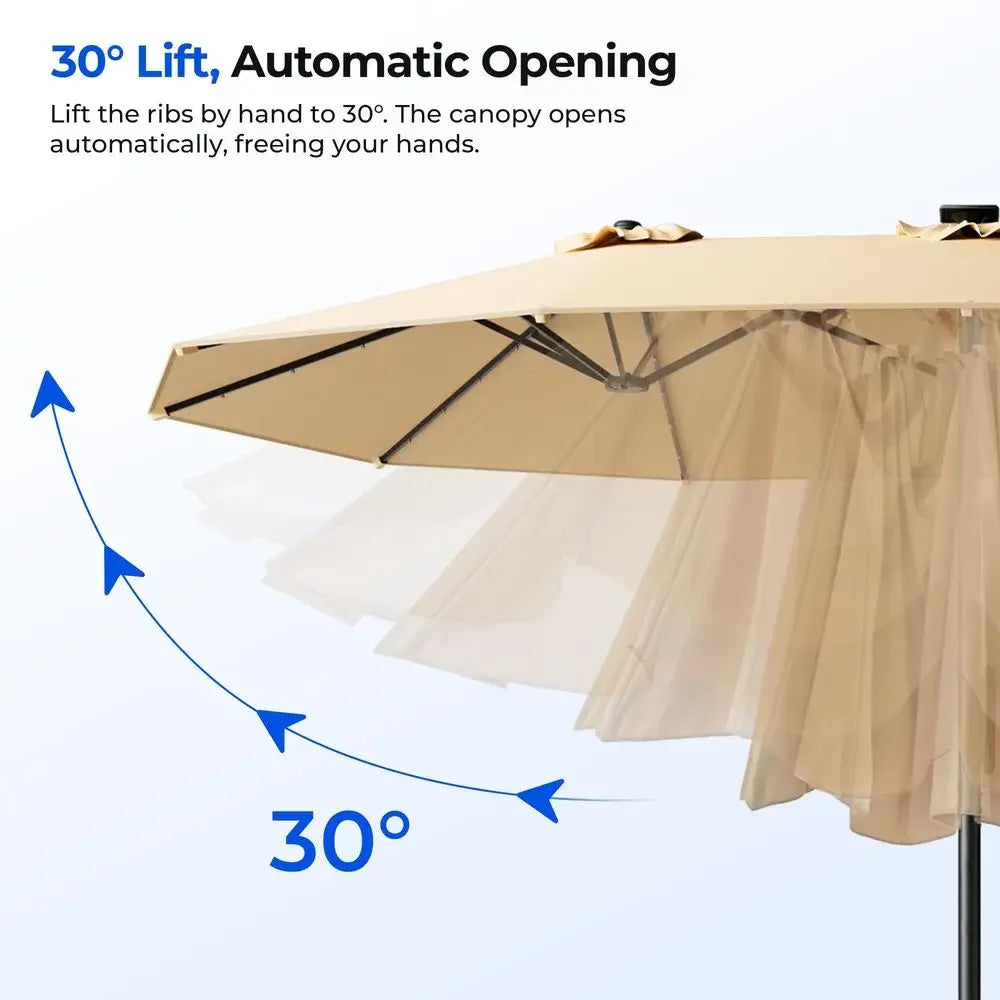 XMSJ Motorized Patio Umbrella With Base And Remote Solar Lights
