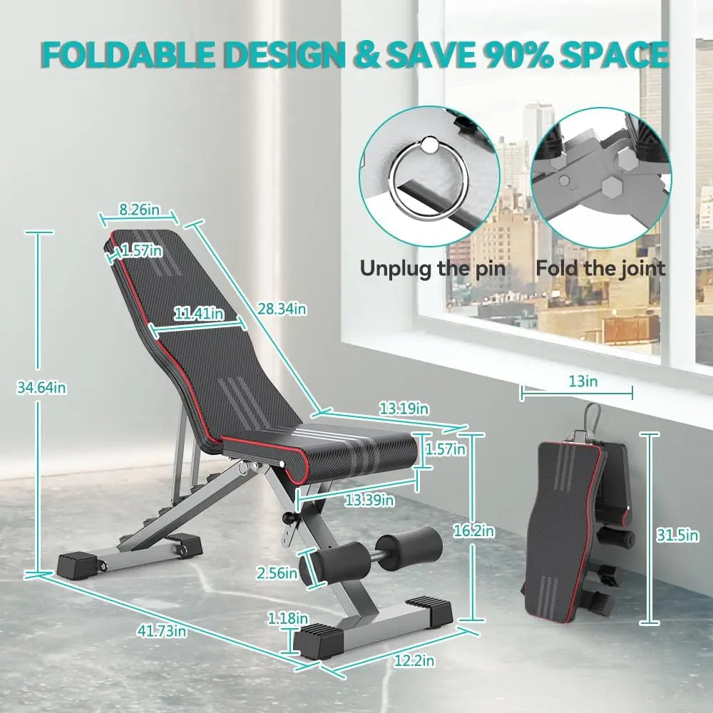YTYIN Foldable Adjustable Weight Bench 660lb Capacity Home Gym