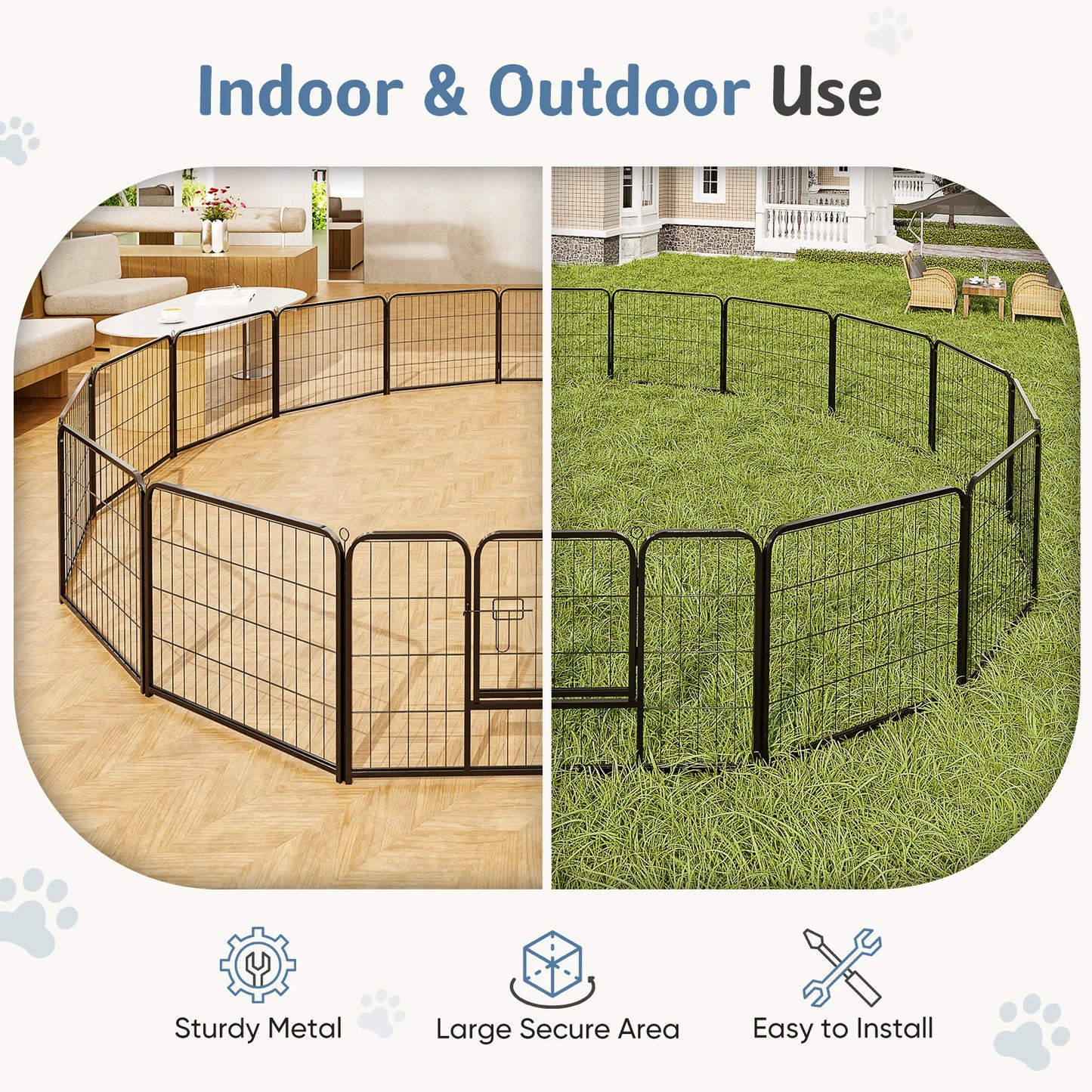 JHK Foldable Metal Dog Playpen 16Panel Indoor Outdoor Fence