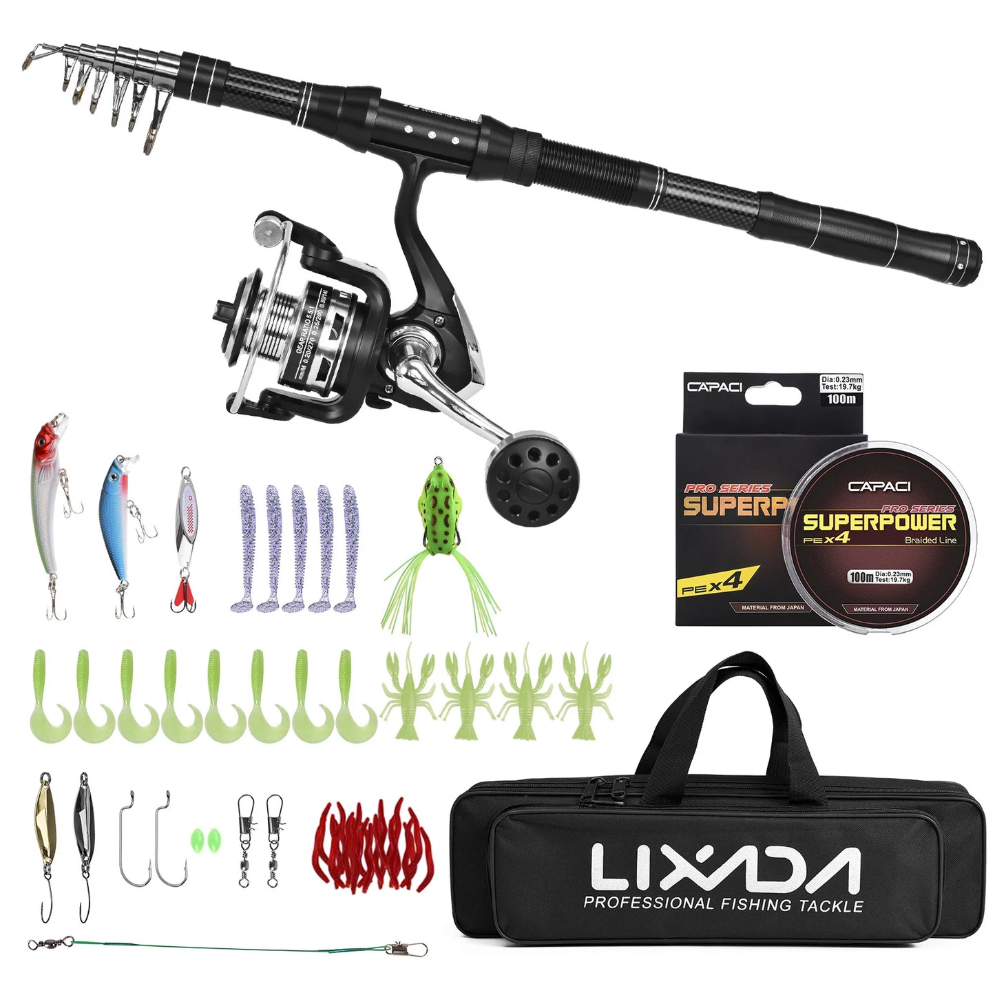 Portable Fishing Rod And Reel Set With Line Lures Bag