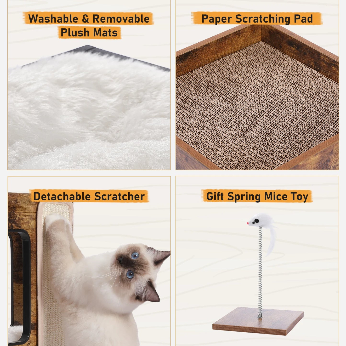 PAWZ Road Wood Cat Condo Tower With Scratching Pad Furniture