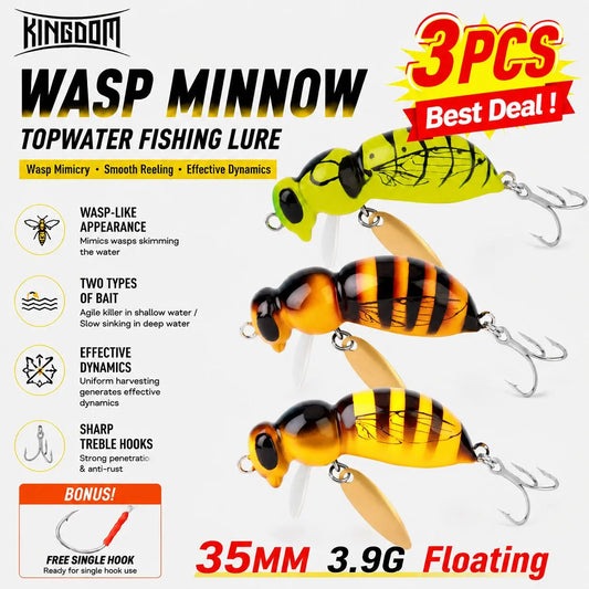 Kingdom Wasp Minnow Lure Set Of 3 Floating Spinner Wobblers