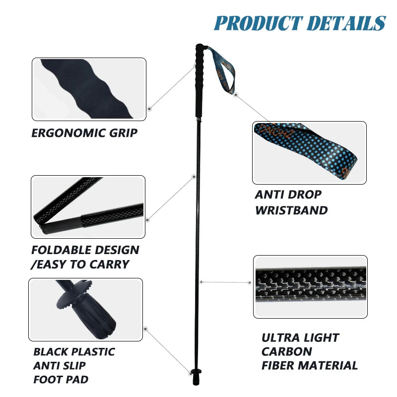 OKHEALING Lightweight T800 Carbon Fiber Hiking Trekking Poles Collapsible