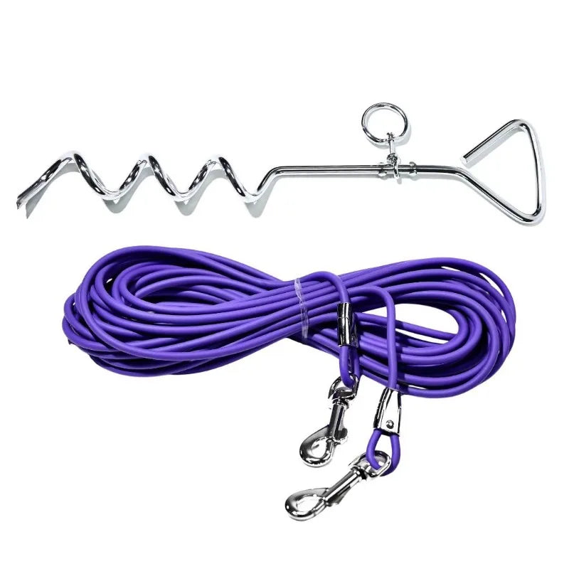 Dog Tie Out Cable With Ground Stake For Outdoor Dogs