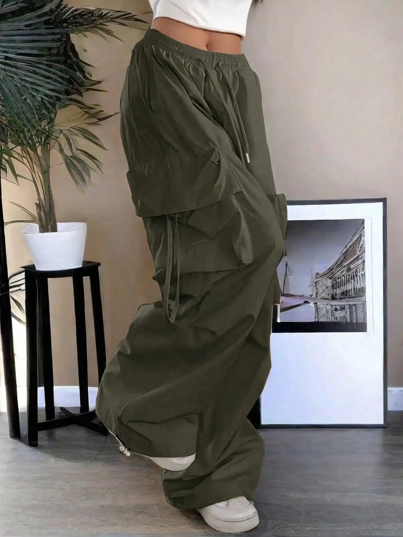 Loose Fit Cargo Pants With Drawstring Pockets For Casual Streetwear