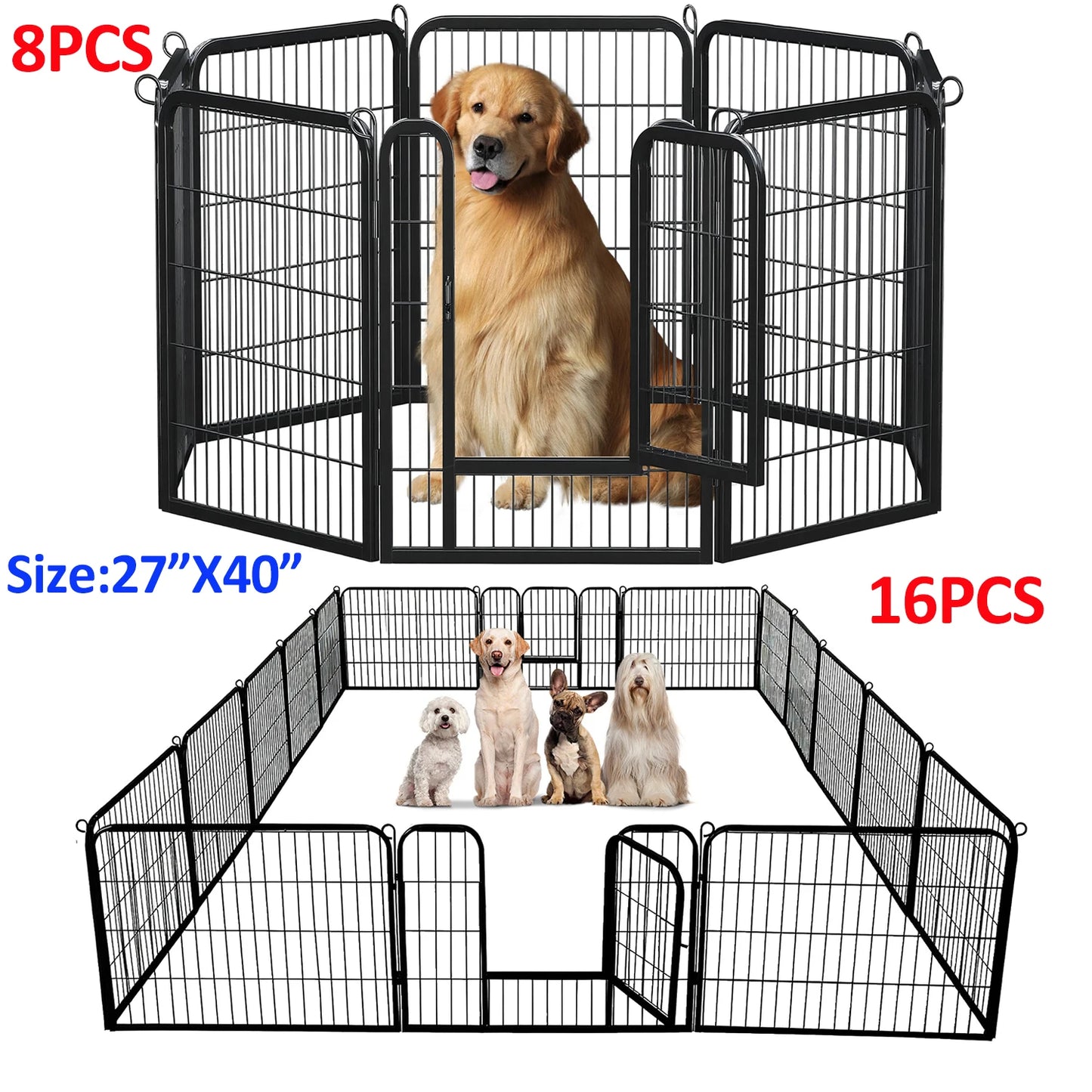 Dog Playpen With Door Foldable Metal Pet Fence Outdoor Indoor