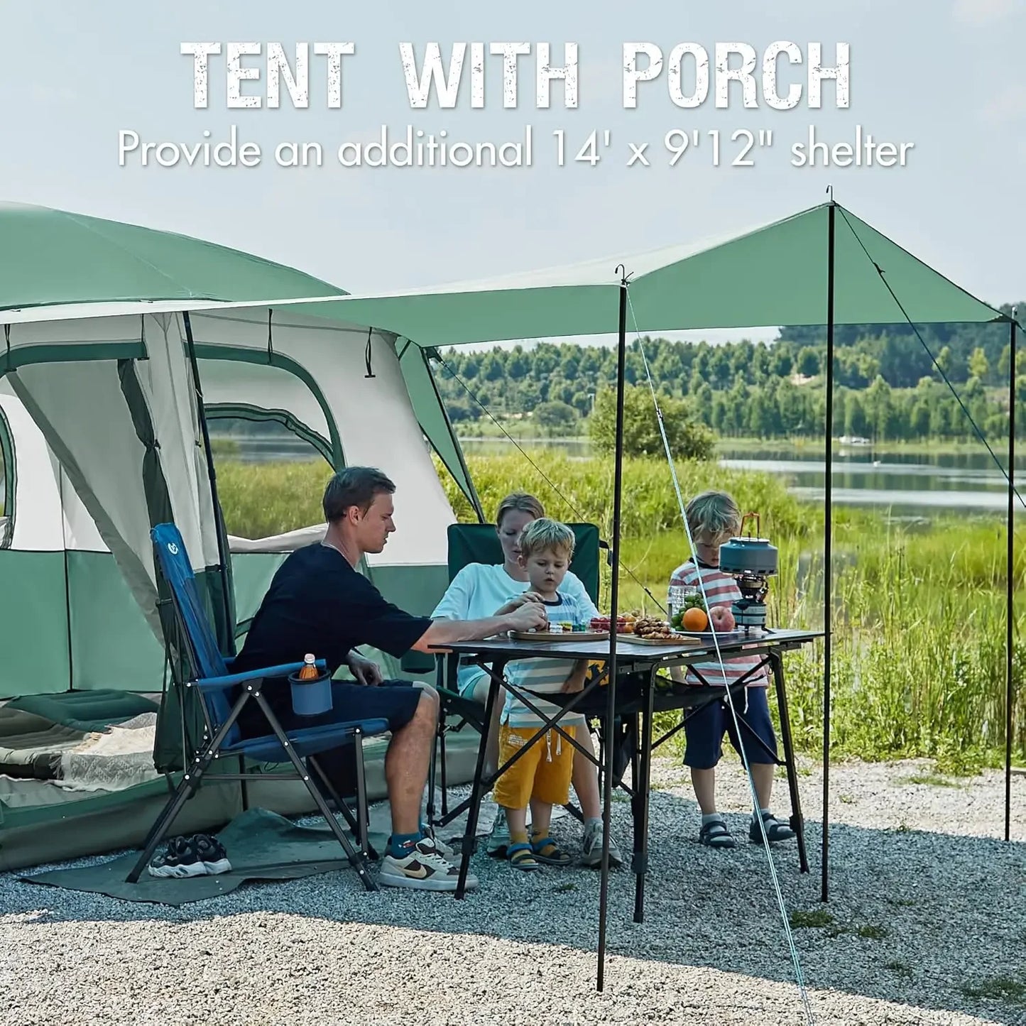 Cabin Tent With Large Porch Waterproof Family Tent