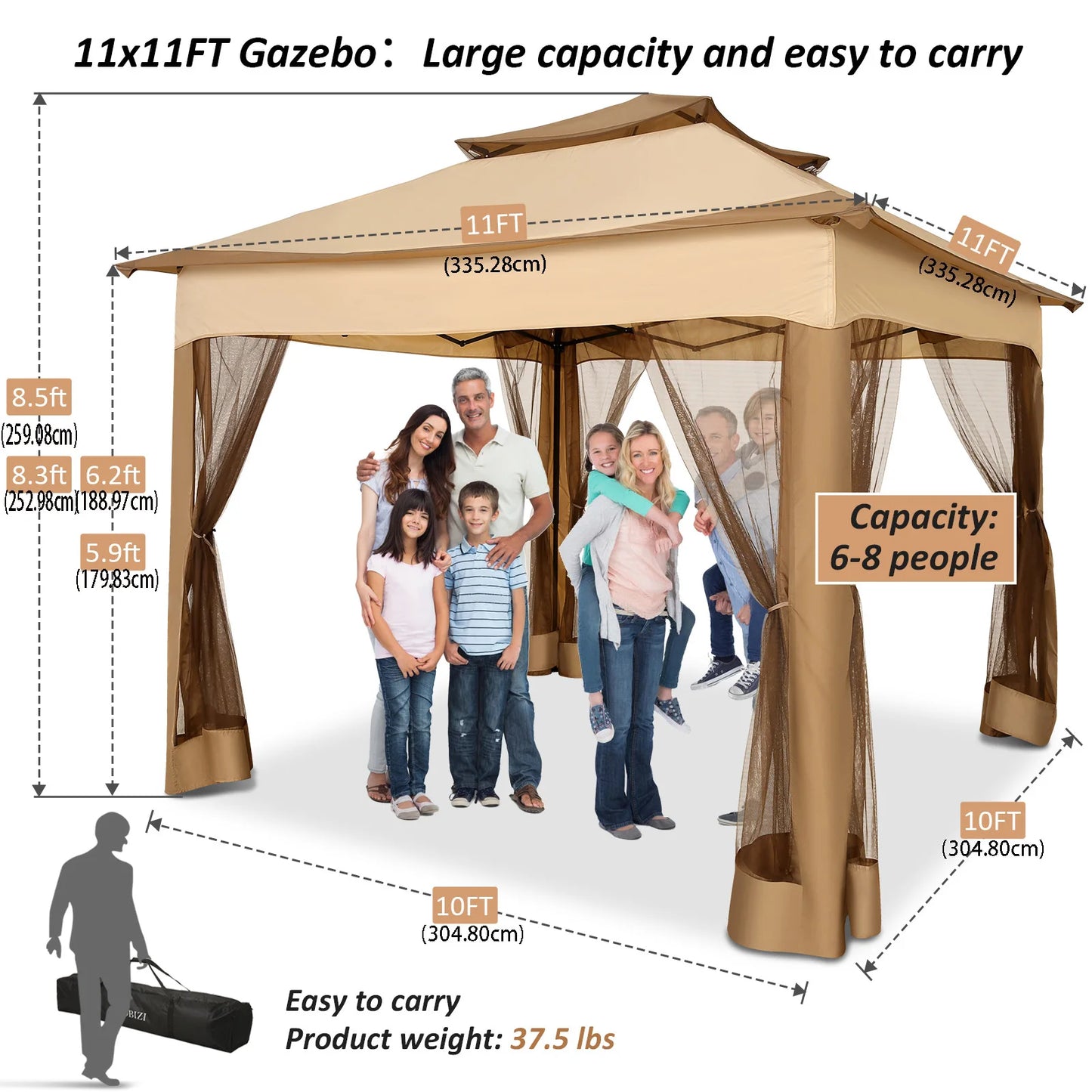 COBIZI Gazebo With Mosquito Netting And Ventilated Roof