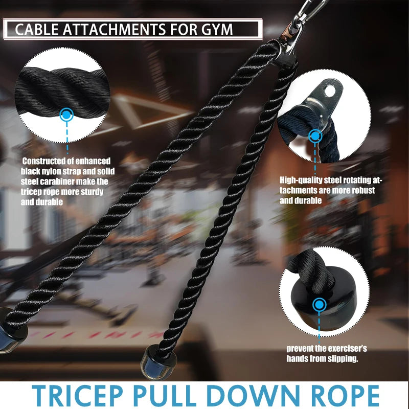 Adjustable Multi-Grip Tricep Cable Attachment - Heavy Duty Rope Pulley Bar for Home Gym & Cable Machine