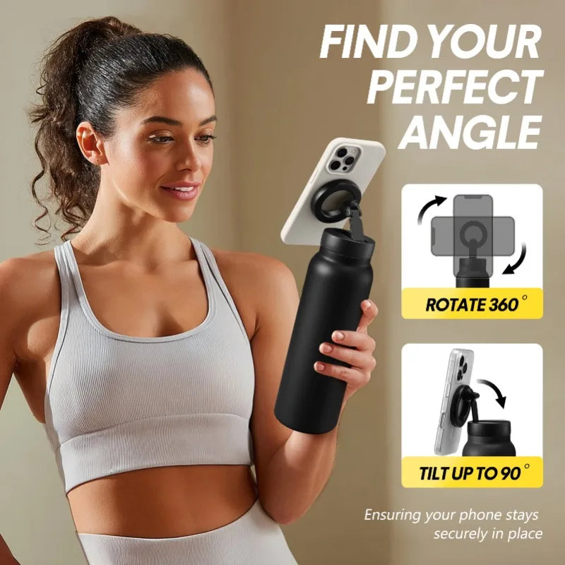 Insulated Stainless Steel Water Bottle With Magnetic Phone Holder