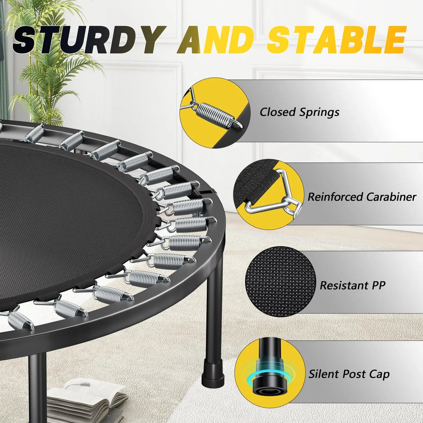 Rebounder Trampoline For Adults Foldable Fitness Rebounder With U-Bar