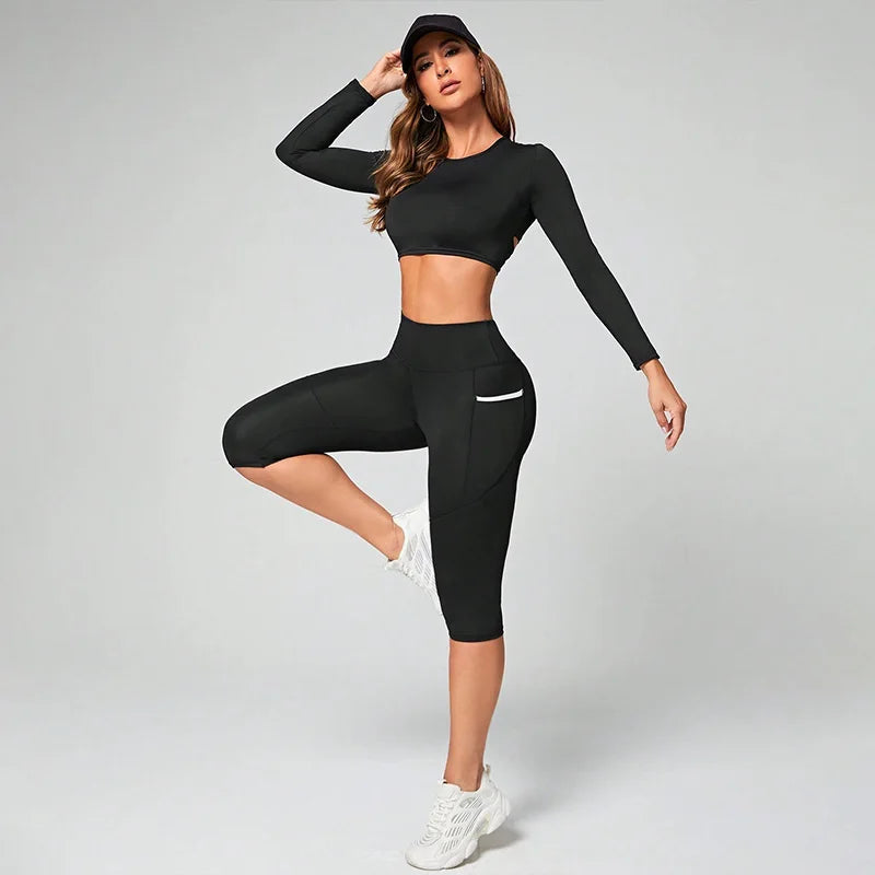 High Waist Yoga Capri Leggings With Pockets Tummy Control