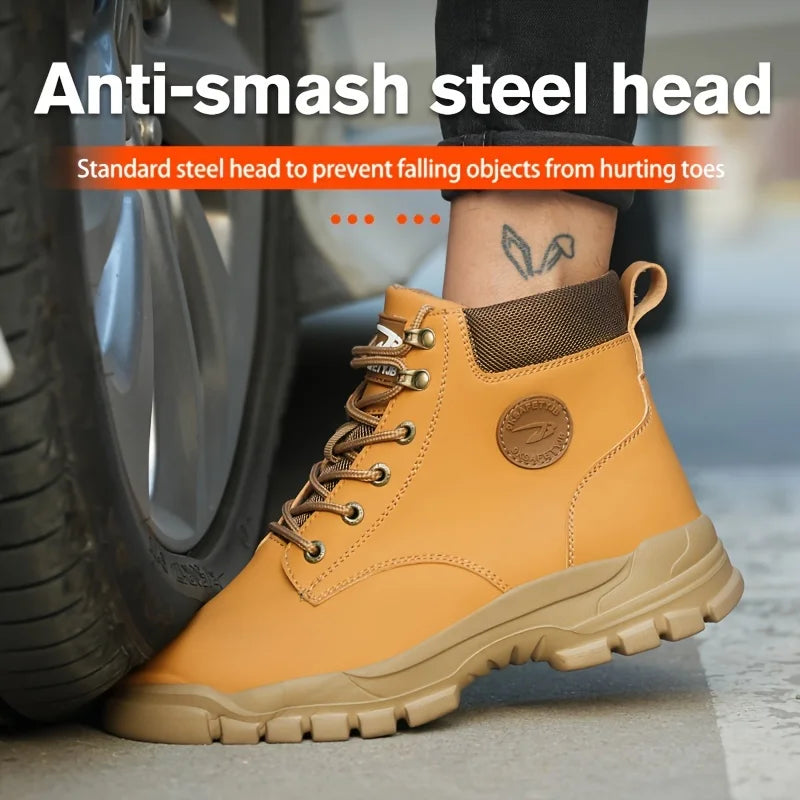 Men's Puncture-Proof Steel Toe Boots, Oil and Slip-Resistant