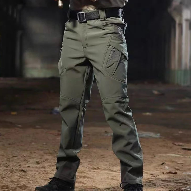 NONECN Men Winter Fleece Waterproof Cargo Pants For Outdoors