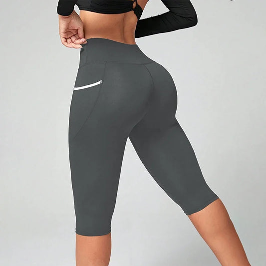 High Waist Yoga Capri Leggings With Pockets Tummy Control