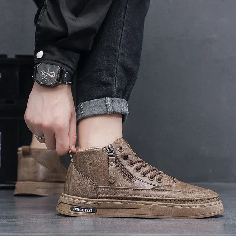 Mens Winter Warm Plush Lined Anti Slip Ankle Boots