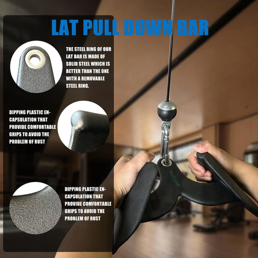 Home Gym LAT Pulldown Attachments Rowing T-bar V-bar Cable Machine Back Tricep Bar Strength Training Handle