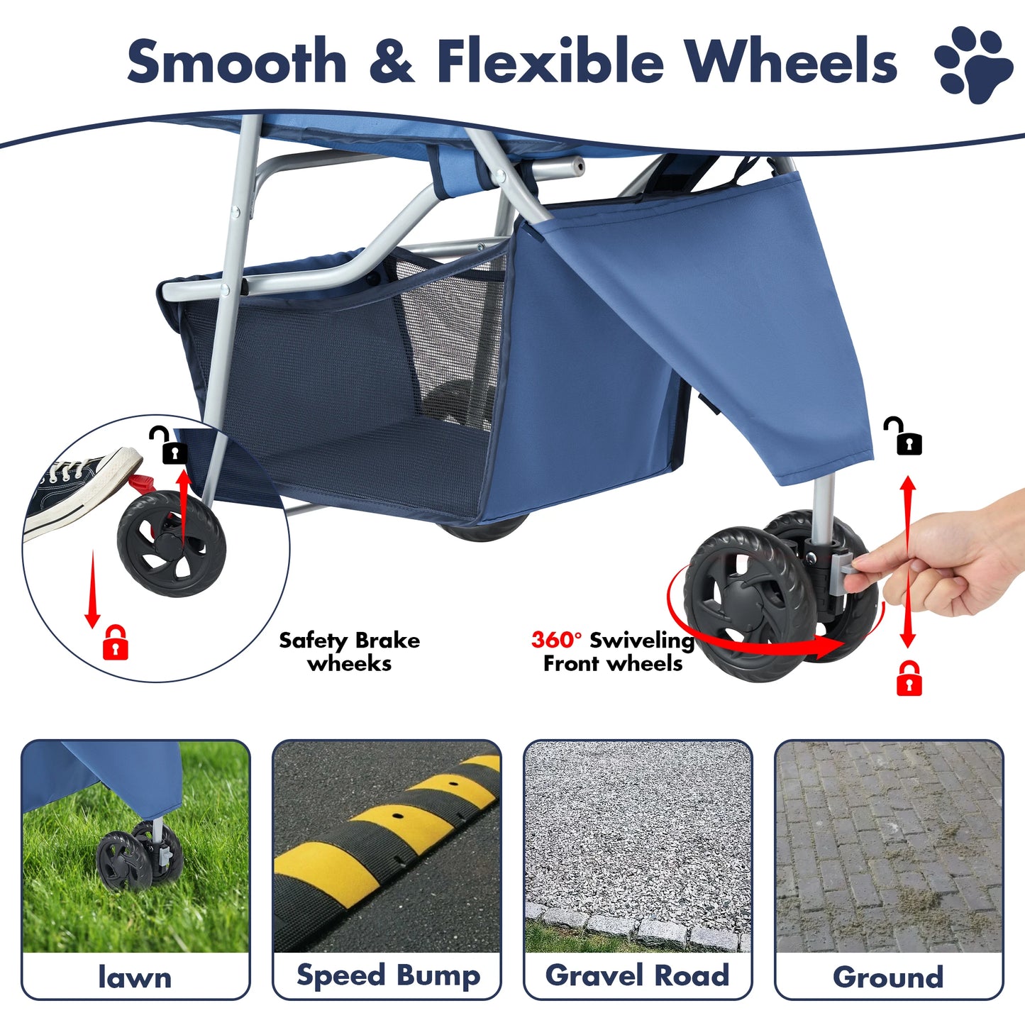 3 Wheel Foldable Pet Stroller for Small Dogs and Cats